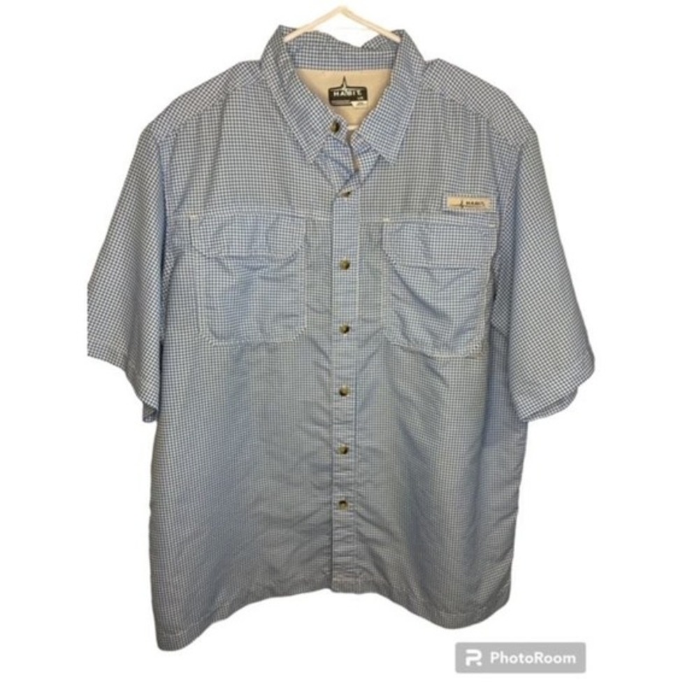 Men's Habit Short Sleeve Plaid button Up Shirt Size Large